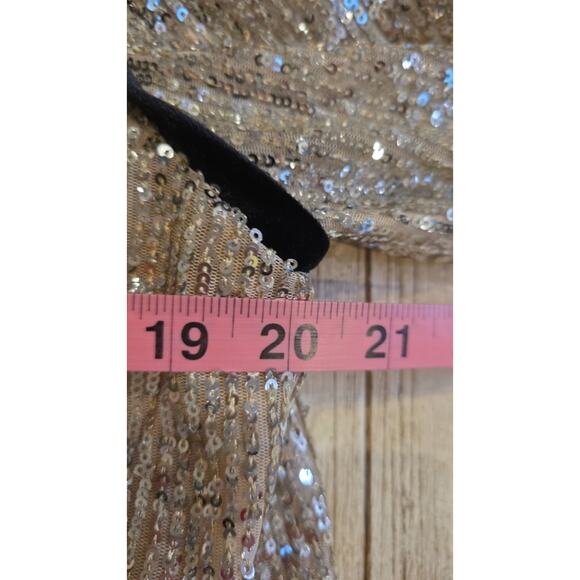 7 For All Mankind Shift Dress Womens L Gold Sequin Long Sleeve Scoop Neck - Picture 9 of 10